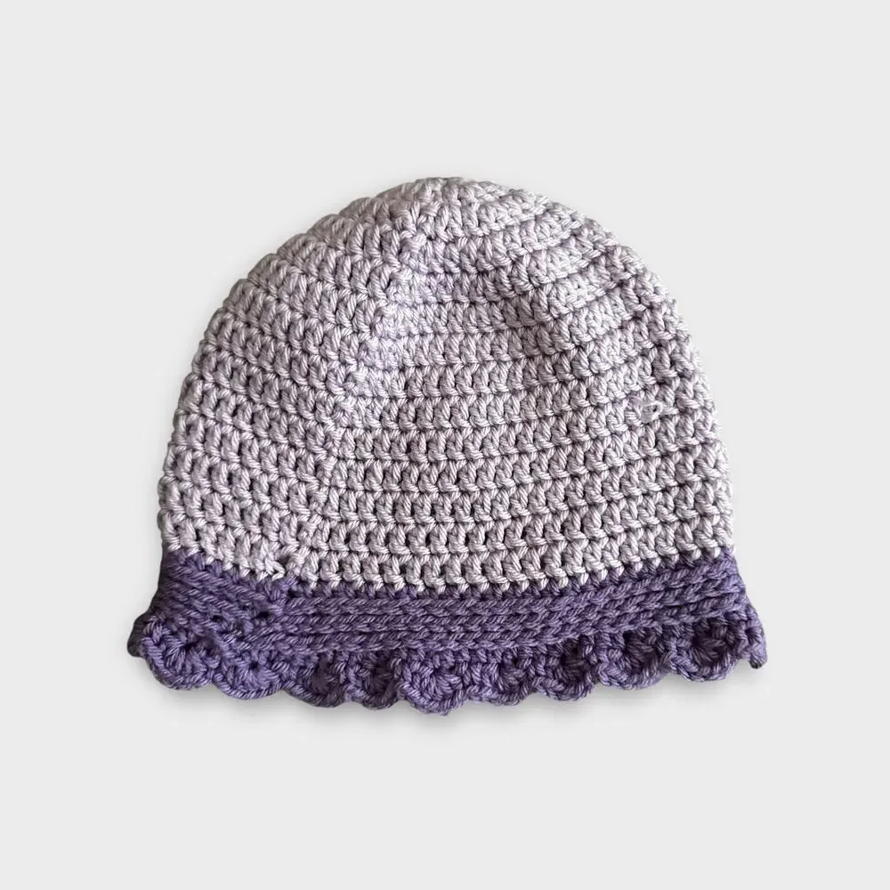 Handmade Light Purple Crochet Cloche Hat Scalloped Brim